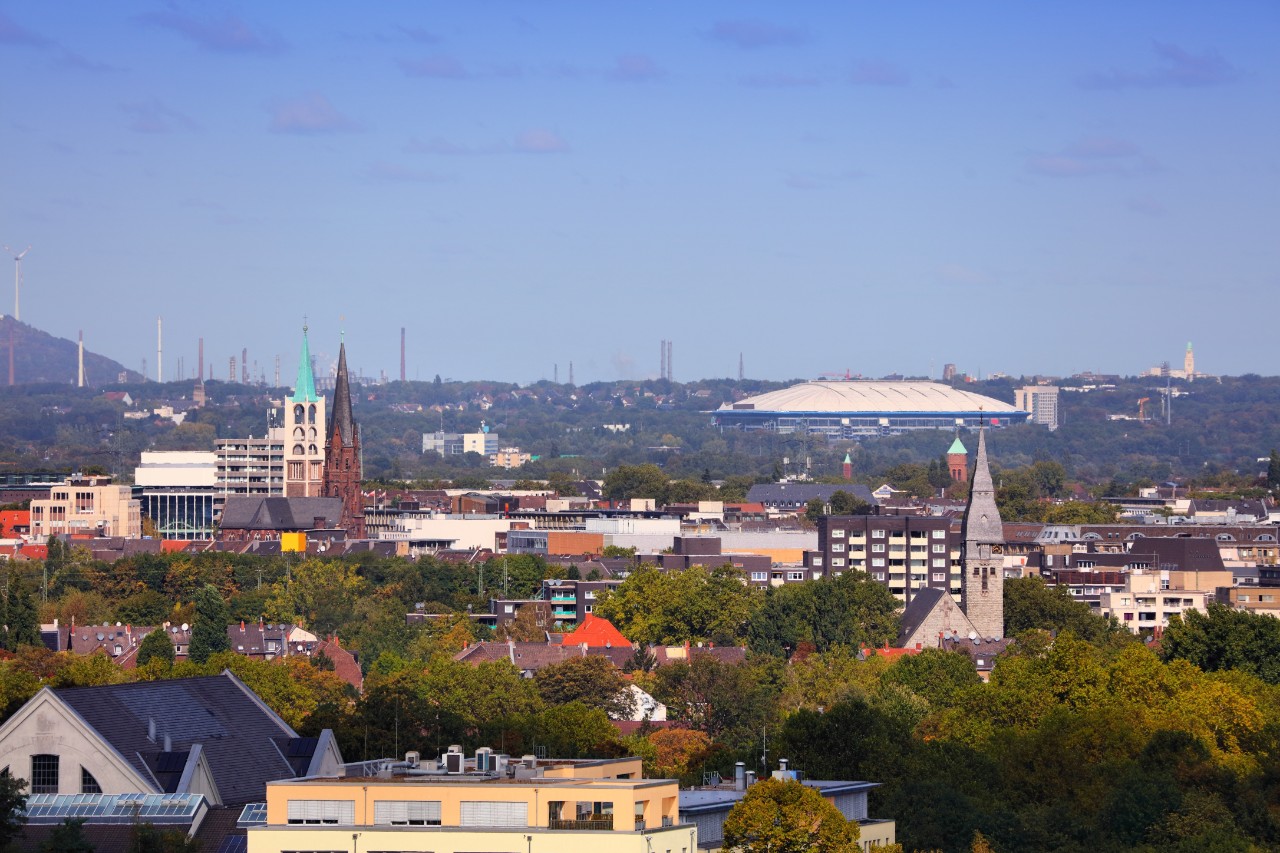 Gelsenkirchen city, Germany. Cityscape with industrial infrastructure.