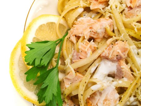 Salmon with fettuccine