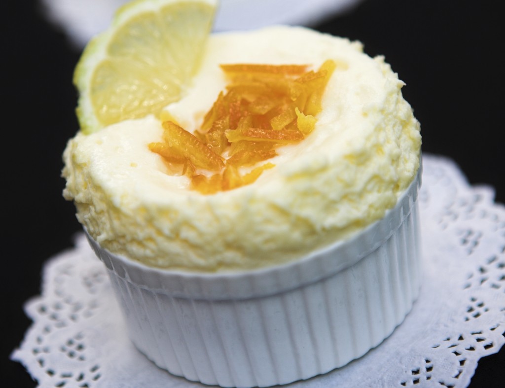 Semolina soufflé with rhubarb and blood orange compote