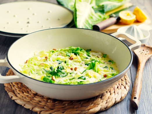 Home made freshness creamy sweet heat cabbage with roasted hazelnuts